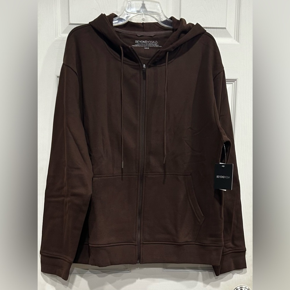 Beyond Yoga Men's Medium Every Body Zip Front Hoodie Sweatshirt Brown NWT